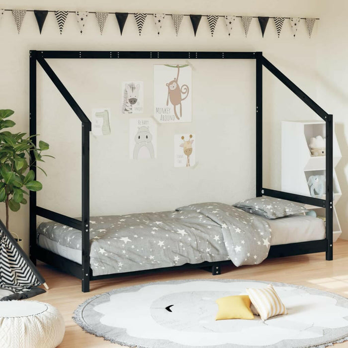 Kinderbedframe 80X200 Cm Massief Grenenhout Zwart