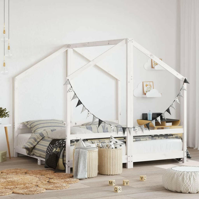 Kinderbedframe 2X(70X140) Cm Massief Grenenhout Zwart