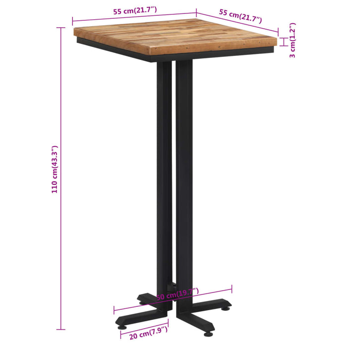 Bartafel 55X55X110 Cm Massief Gerecycled Teakhout