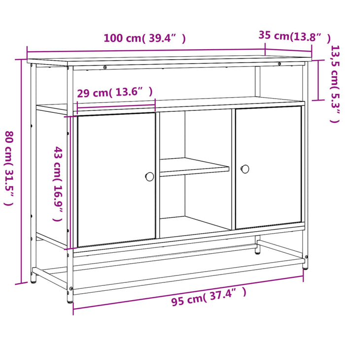 Dressoir 100X35X80 Cm Bewerkt Hout