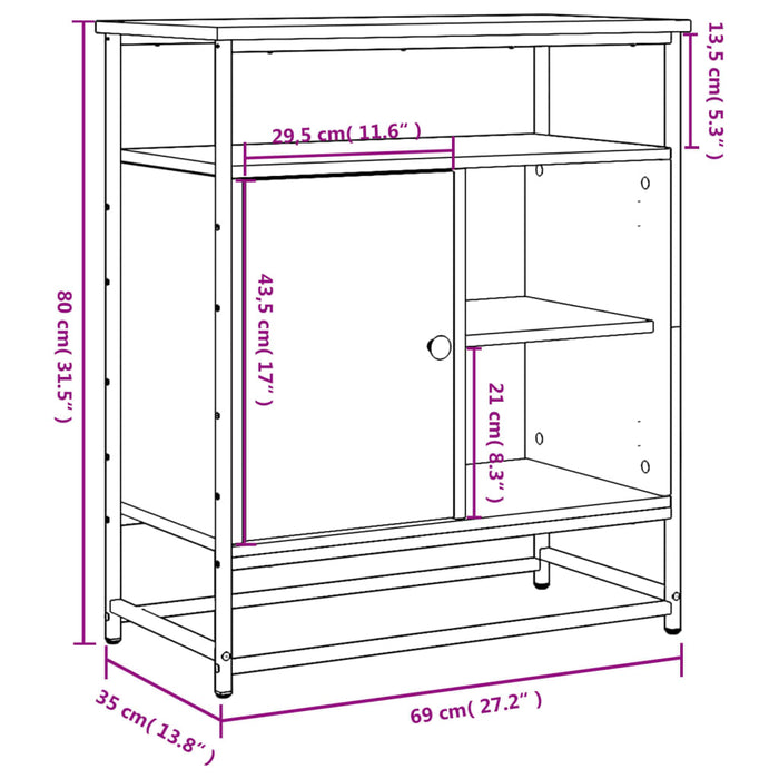 Dressoir 69X35X80 Cm Bewerkt Hout Eikenkleurig