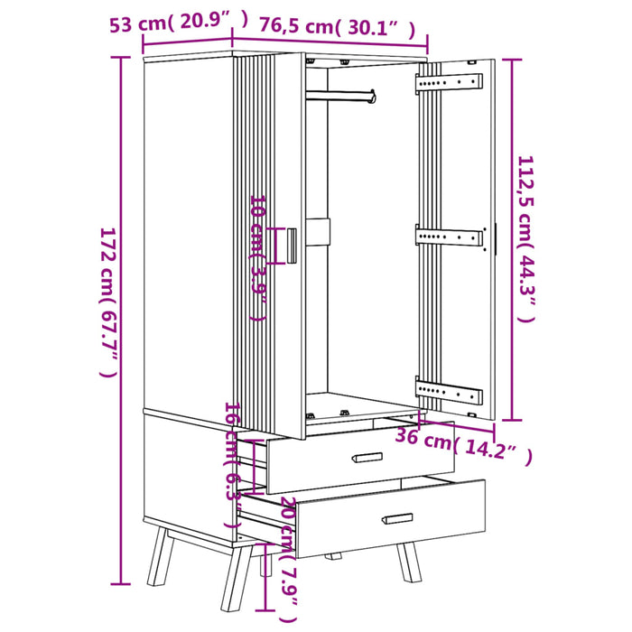 Kledingkast Olden 76,5X53X172 Cm Grenenhout Grijs En Bruin