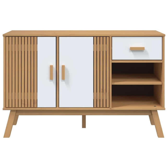 Dressoir Olden 114X43X73,5 Cm Massief Grenenhout Wit En Bruin Grijs En Wit