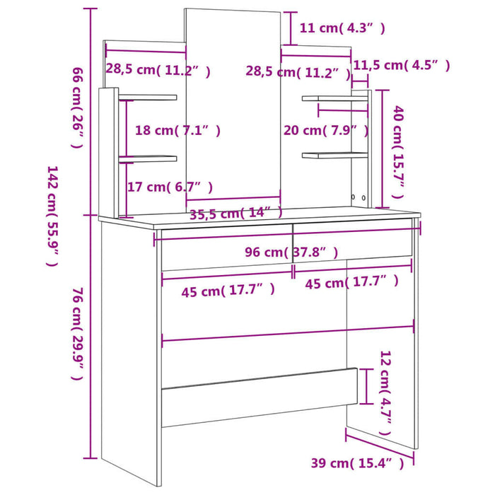 Kaptafel Met Spiegel 96X39X142 Cm Sonoma Eikenkleurig