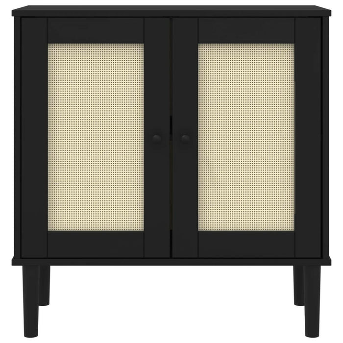 Dressoir Senja 80X35X80 Cm Rattan Look Massief Grenenhout Zwart