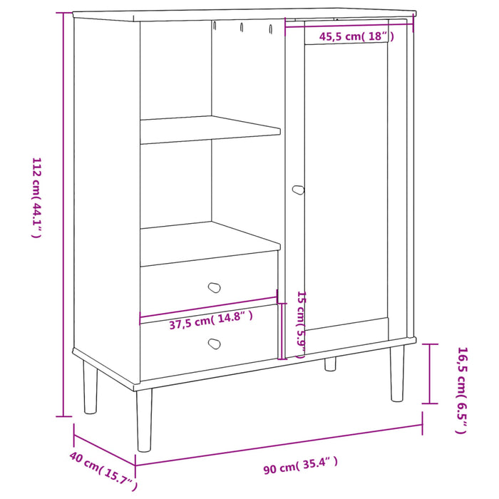 Hoge Kast Senja Rattan-Look 90X40X112 Cm Massief Grenenhout Wit