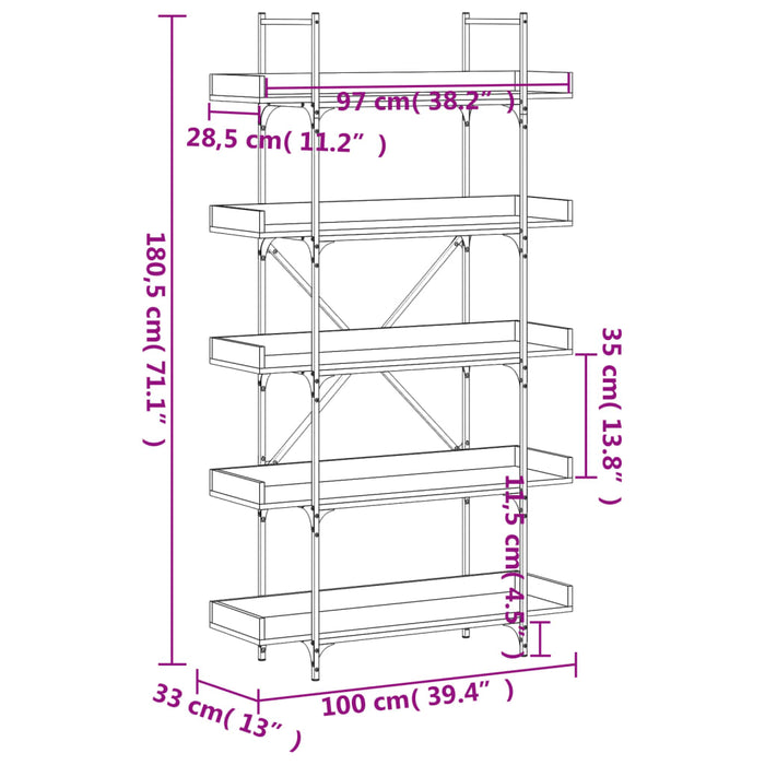 Boekenkast 5-Laags 100X33X180,5 Cm Bewerkt Hout Sonoma Eiken