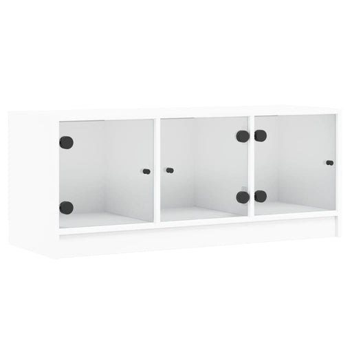 Tv-Meubel Met Glazen Deuren 102X37X42 Cm Wit