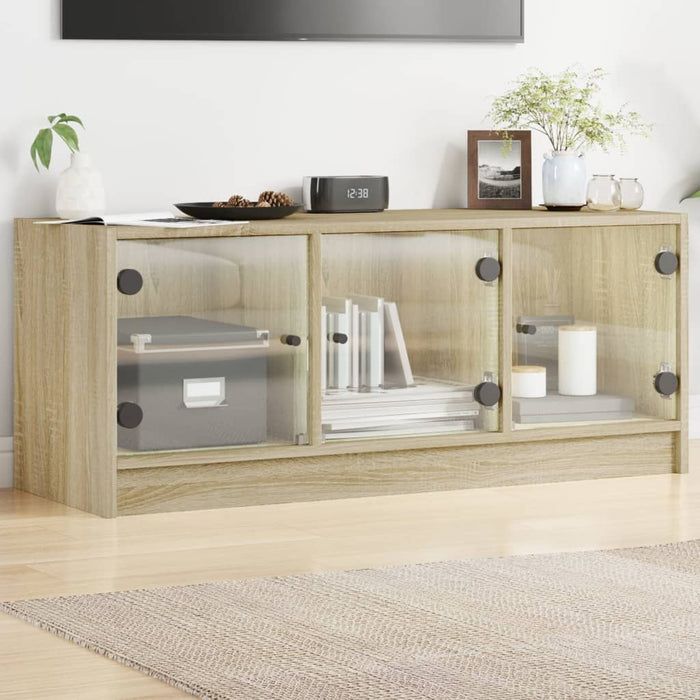 Tv-Meubel Met Glazen Deuren 102X37X42 Cm Sonoma Eikenkleurig