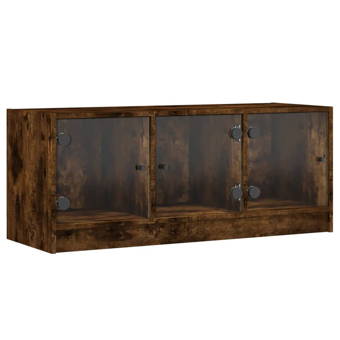 Tv-Meubel Met Glazen Deuren 102X37X42 Cm Gerookt Eikenkleurig