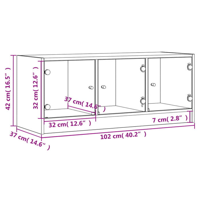 Tv-Meubel Met Glazen Deuren 102X37X42 Cm Gerookt Eikenkleurig