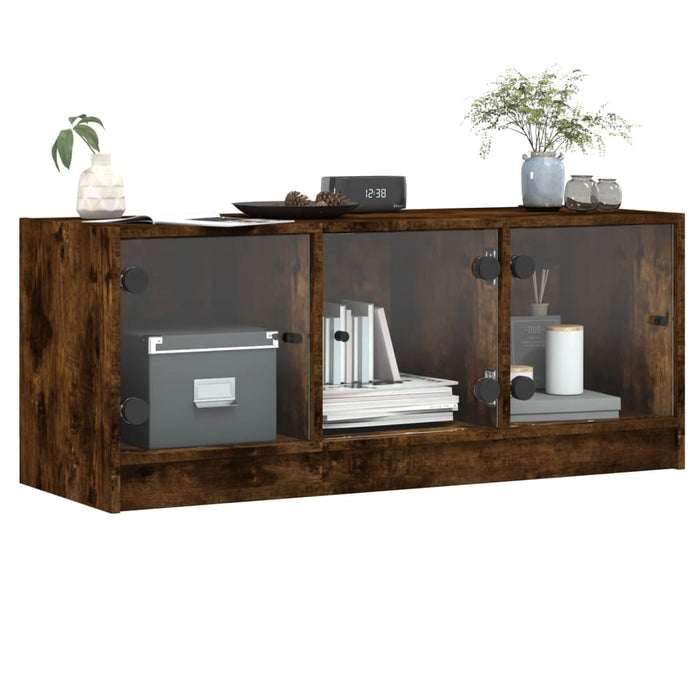 Tv-Meubel Met Glazen Deuren 102X37X42 Cm Gerookt Eikenkleurig