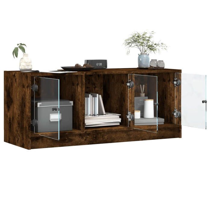 Tv-Meubel Met Glazen Deuren 102X37X42 Cm Gerookt Eikenkleurig