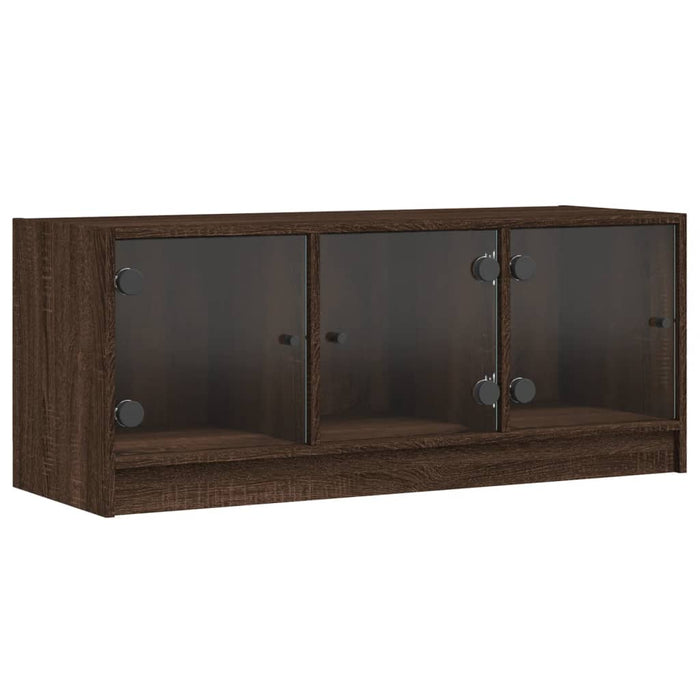 Tv-Meubel Met Glazen Deuren 102X37X42 Cm Bruineikenkleurig