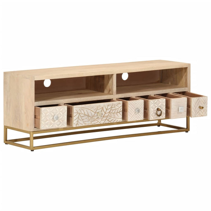 Tv-Meubel 110X30X40 Cm Massief Ruw Mangohout En Ijzer