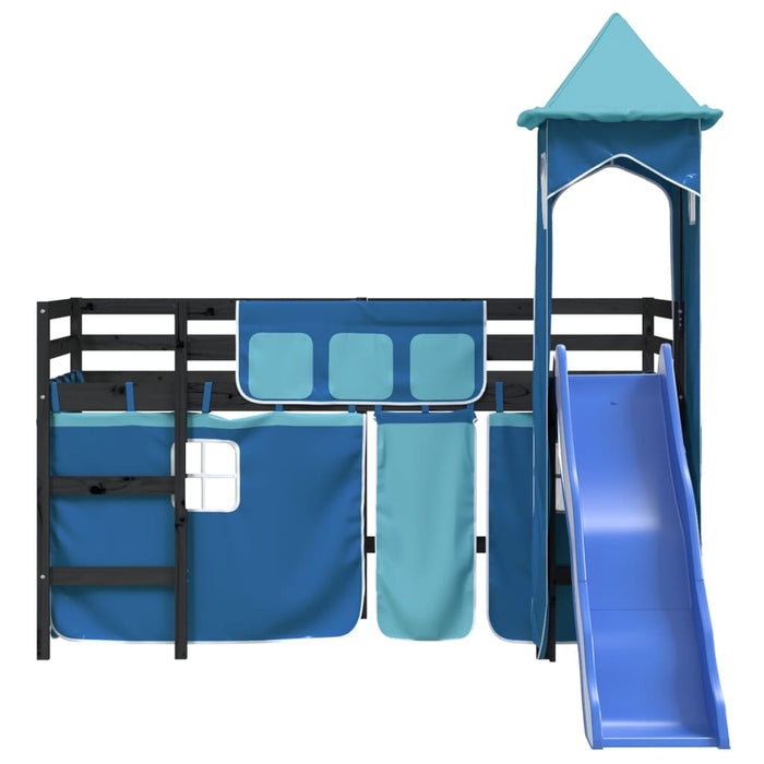 Kinderhoogslaper Met Toren 80X200 Cm Massief Grenenhout Blauw