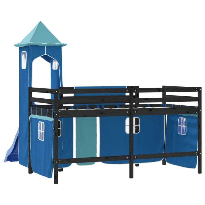 Kinderhoogslaper Met Toren 80X200 Cm Massief Grenenhout Blauw