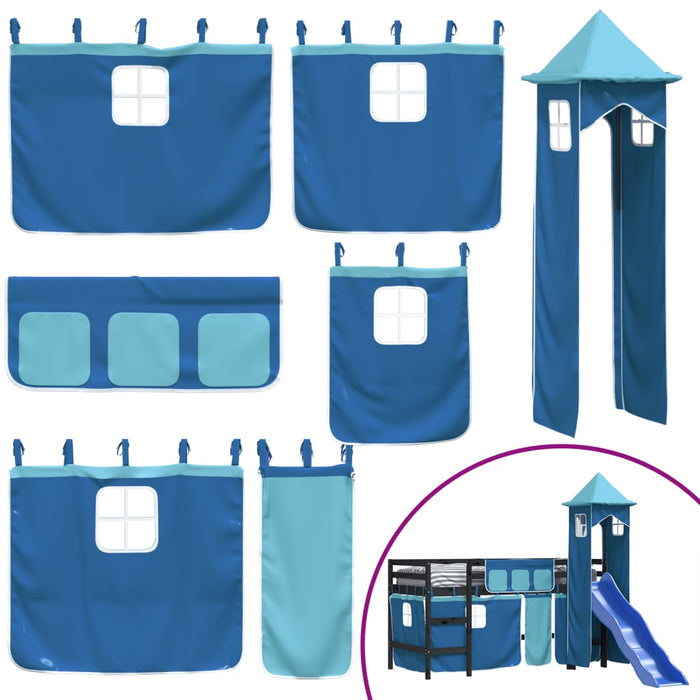 Kinderhoogslaper Met Toren 80X200 Cm Massief Grenenhout Blauw