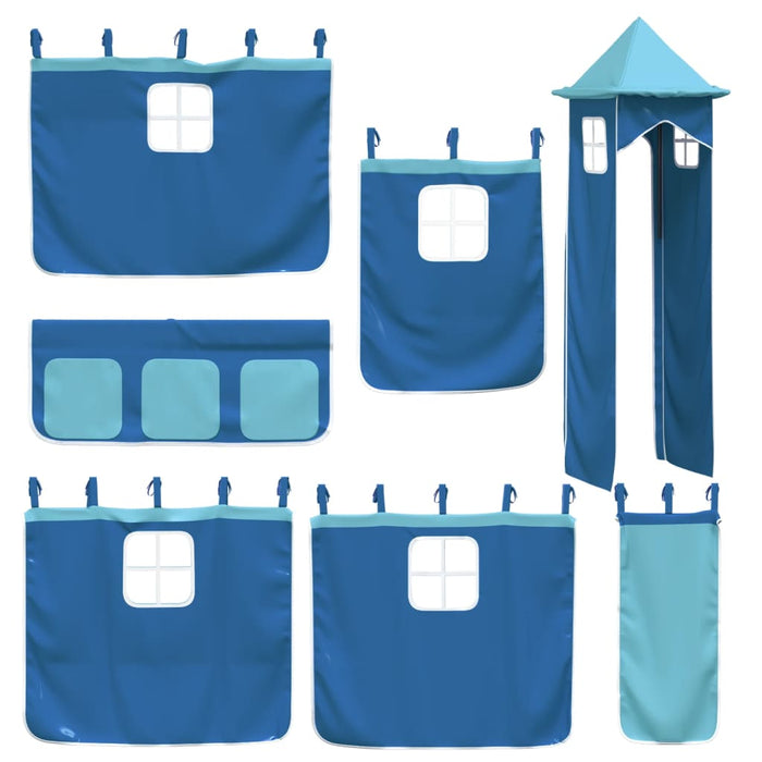 Kinderhoogslaper Met Toren 80X200 Cm Massief Grenenhout Blauw