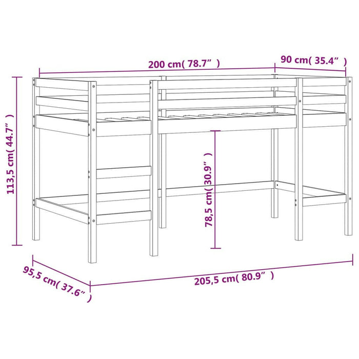 Kinderhoogslaper Met Ladder 90X200 Cm Massief Grenenhout Wit