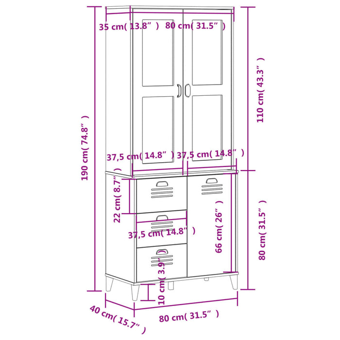 Hoge Kast Viken 80X40X190 Cm Massief Grenenhout