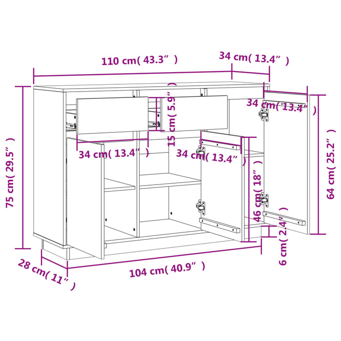 Dressoir 0X34X75 Cm Massief Grenenhout