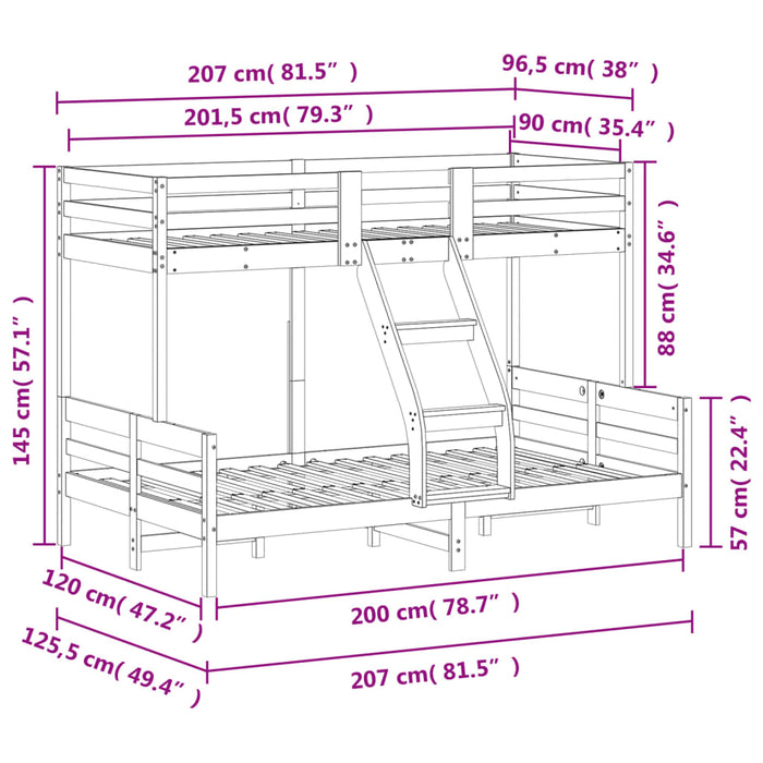 Stapelbed Massief Grenenhout 90X200/120X200 Cm