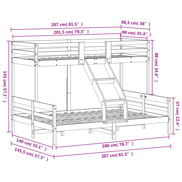 Stapelbed Massief Grenenhout 90X200/140X200 Cm