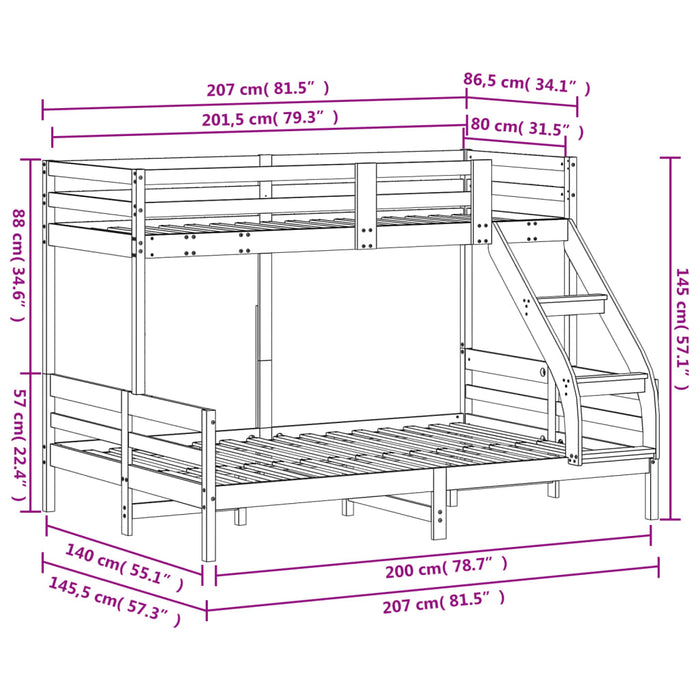 Stapelbed Massief Grenenhout 80X200/140X200 Cm