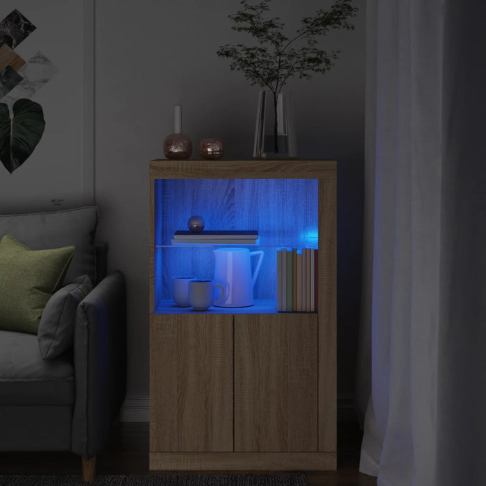 Bijzetkast Met Led-Verlichting Bewerkt Hout