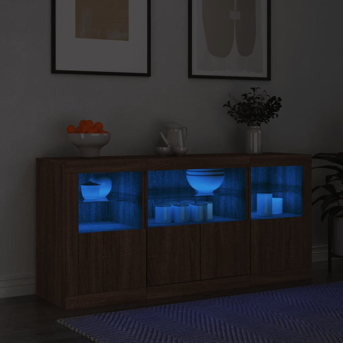 Dressoir Met Led-Verlichting 142,5X37X67 Cm Bruineikenkleurig