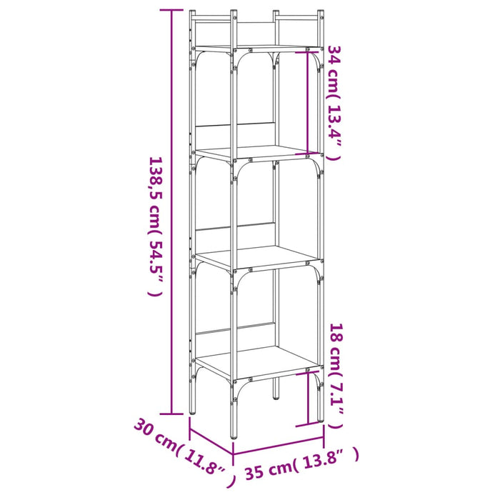 Boekenkast 4-Laags 35X30X38,5 Cm Bewerkt Hout Bruineikenkleur