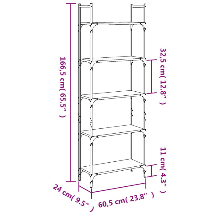 Boekenkast 5-Laags 60,5X24X66,5 Cm Bewerkt Hout