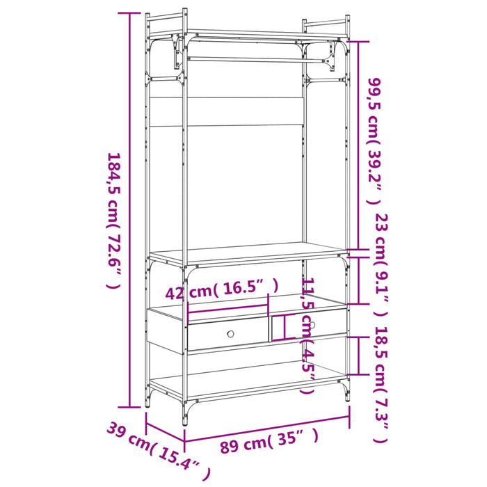 Kledingkast Met Lades 89X39X84,5 Cm Bewerkt Hout