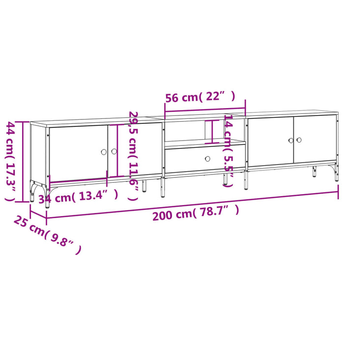 Tv-Meubel Met Lade 200X25X44 Cm Bewerkt Hout Kleur