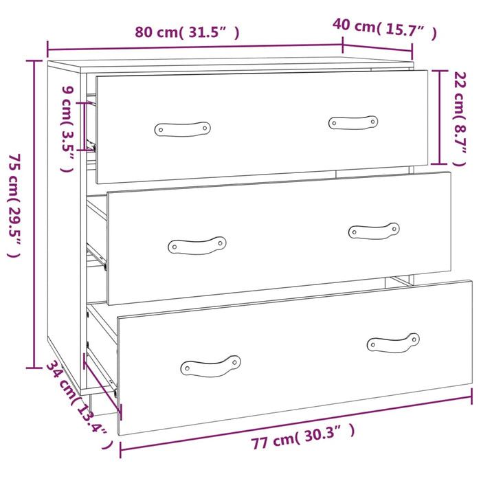 Dressoir 80X40X75 Cm Massief Grenenhout