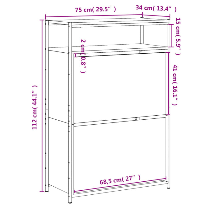 Schoenenkast 75X34X112 Cm Bewerkt Hout Bruineikenkleurig