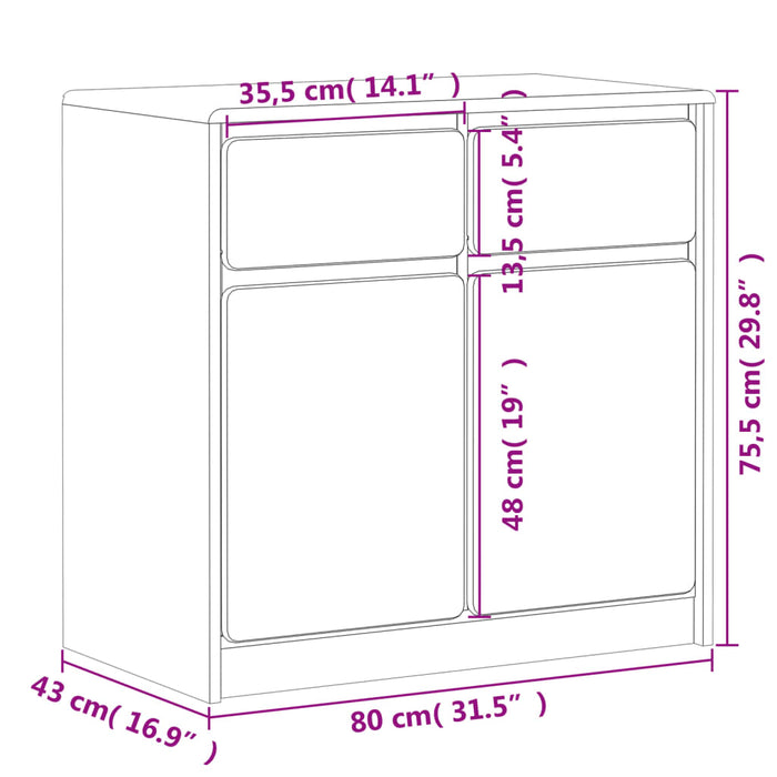 Dressoir Sauda 80X43X75,5 Cm Massief Grenenhout Eikenkleurig Bruin