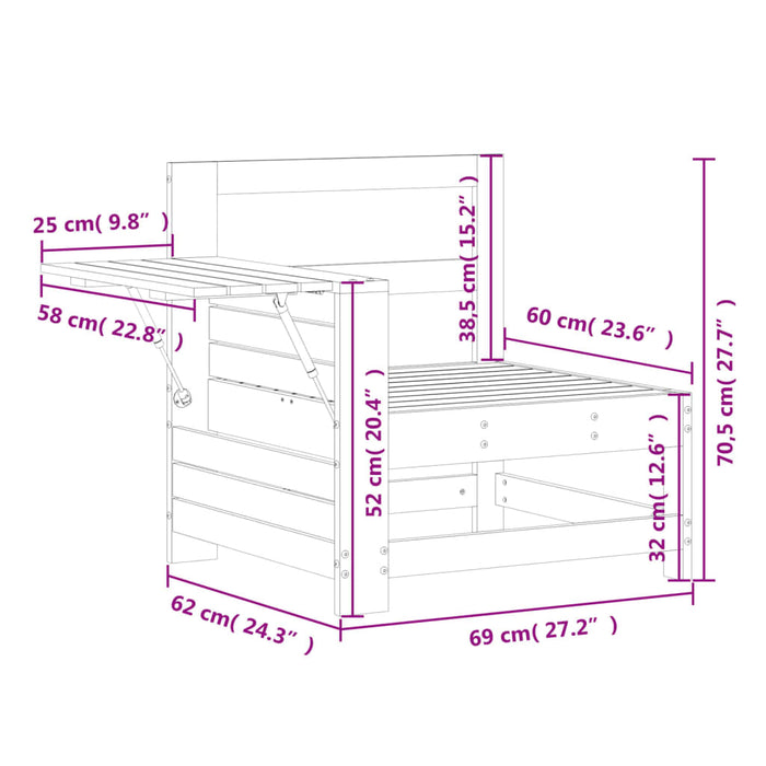 Tuinbank Met Armleuning En Klaptafel Massief Grenenhout Wit