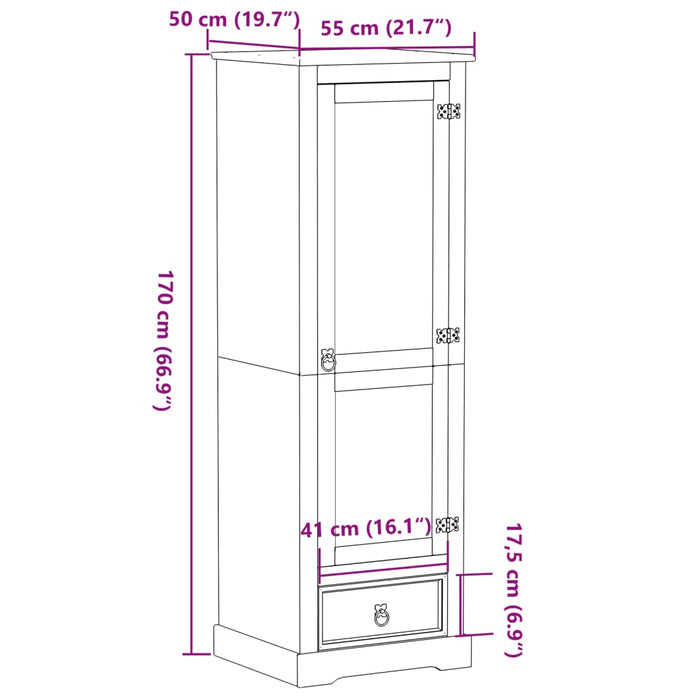 Kledingkast Corona 55X50X170 Cm Massief Grenenhout Zwart