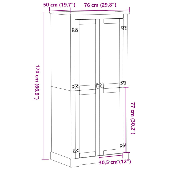 Kledingkast Corona 76X50X170 Cm Massief Grenenhout Crème