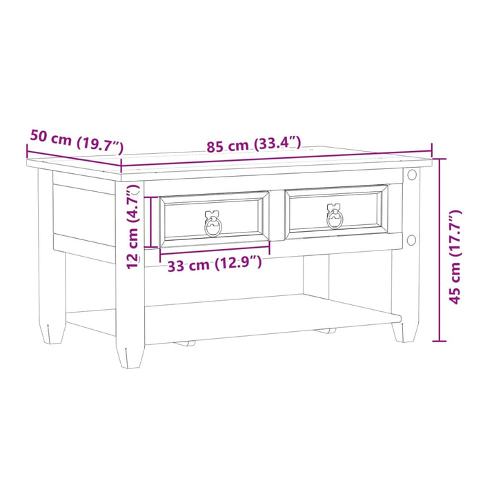 Salontafel Met Lades Corona 85X50X45 Cm Massief Grenenhout