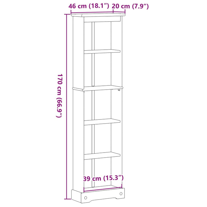 Boekenkast Corona 46X20X170 Cm Massief Grenenhout Zwart