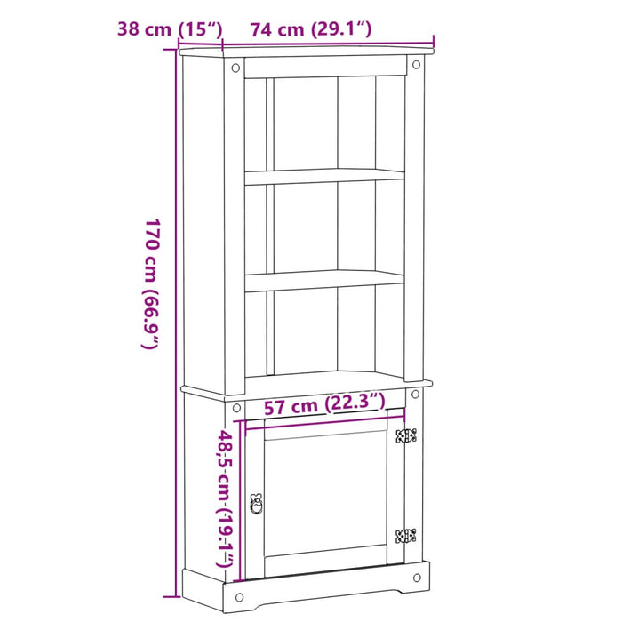 Hoge Kast Corona 74X38X170 Cm Massief Grenenhout