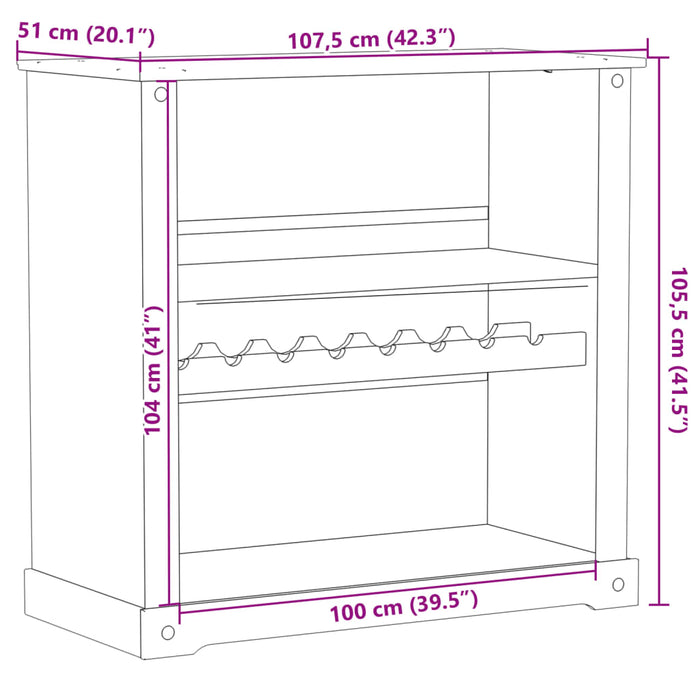 Wijnkast Corona 107,5X51X105,5 Cm Massief Grenenhout