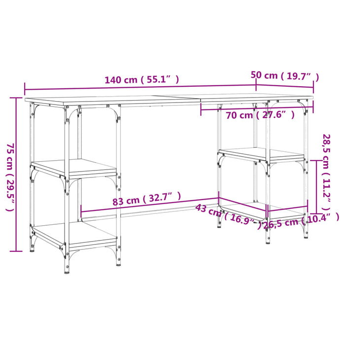 Bureau 140X50X75 Cm Metaal En Bewerkt Hout Kleurig