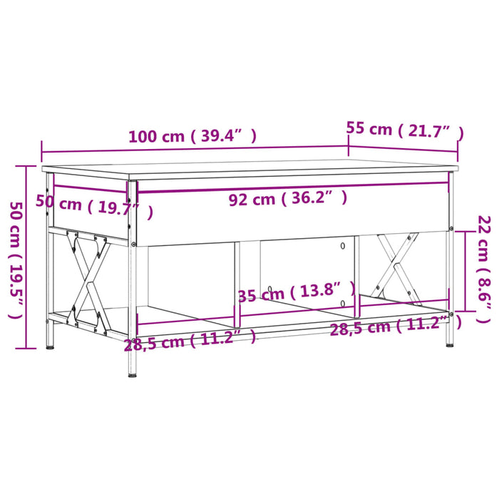 Salontafel 100X55X50 Cm Bewerkt Hout En Metaal Bruineikenkleur