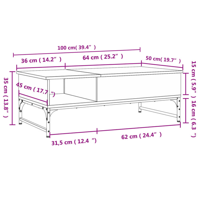 Salontafel 100X50X35 Cm Bewerkt Hout En Metaal Zwart