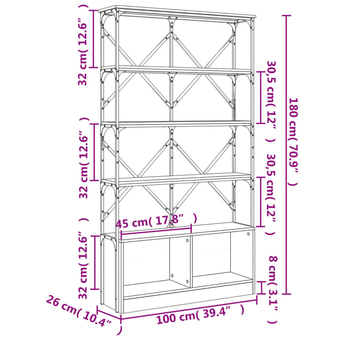 Boekenkast 100X26X180 Cm Bewerkt Hout En Metaal