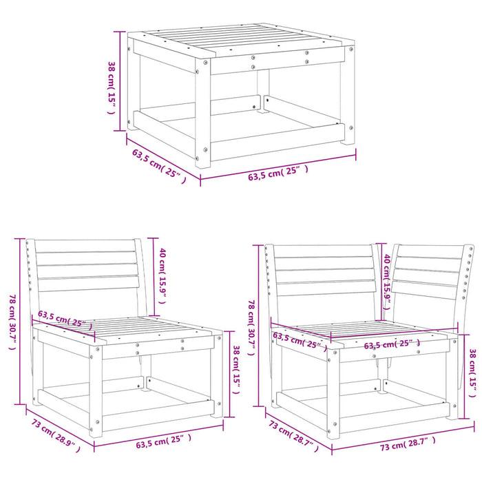 4-Delige Loungeset Massief Grenenhout